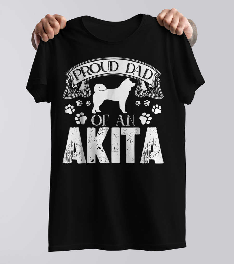 Proud Dad Of An Akita Dog Lover Paw Prints T-Shirt