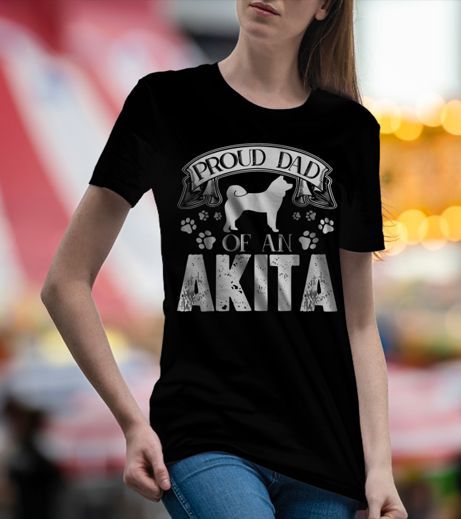Proud Dad Of An Akita Dog Lover Paw Prints T-Shirt