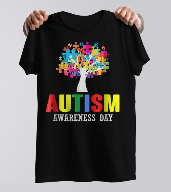 Autism Awareness Day Colorful Puzzle Tree T-Shirt