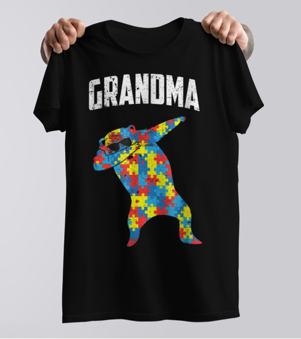 Autism Grandma Bear Dabbing Puzzle Glasses T-Shirt