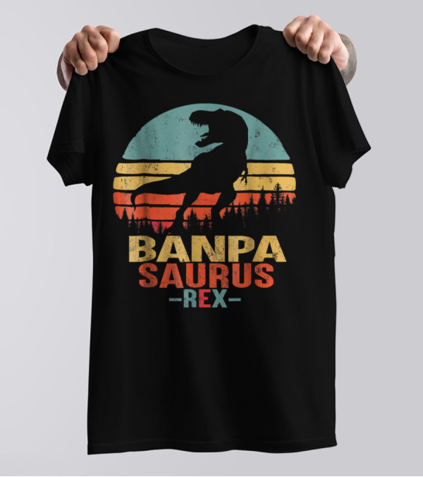 Banpasaurus Rex Dinosaur Men Dad21 Retro Sunset T-Shirt