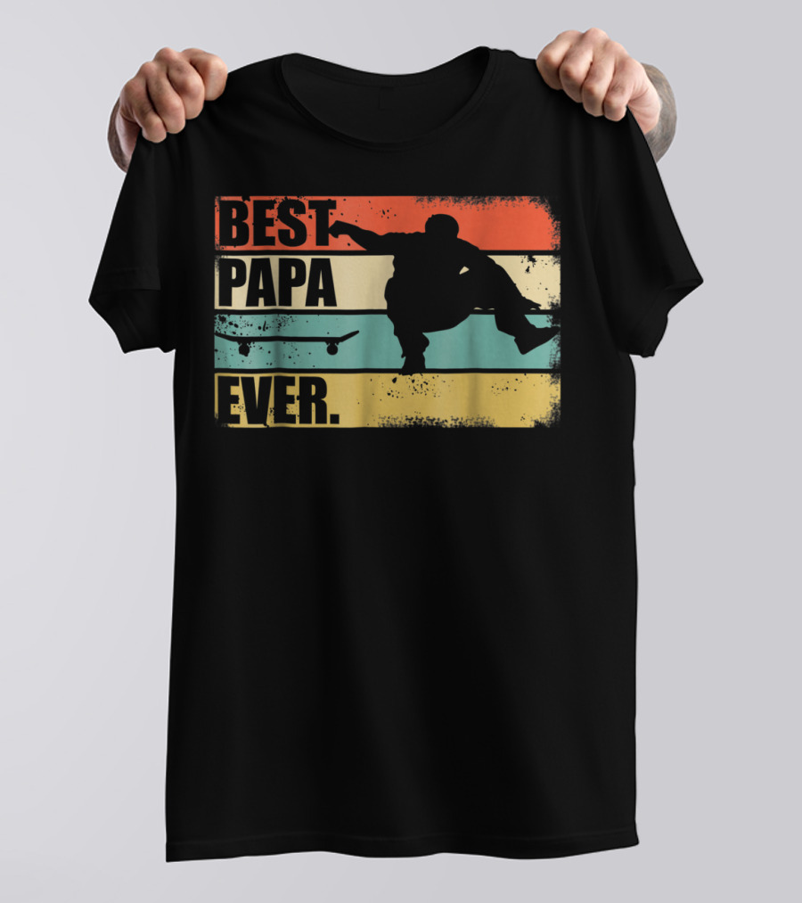Best Papa Ever Skateboarder Silhouette Retro Stripes T-Shirt