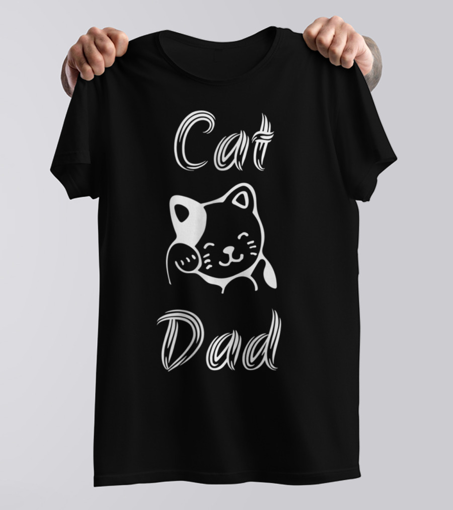 Cat Dad Whimsical White Text With Playful Cat T-Shirt