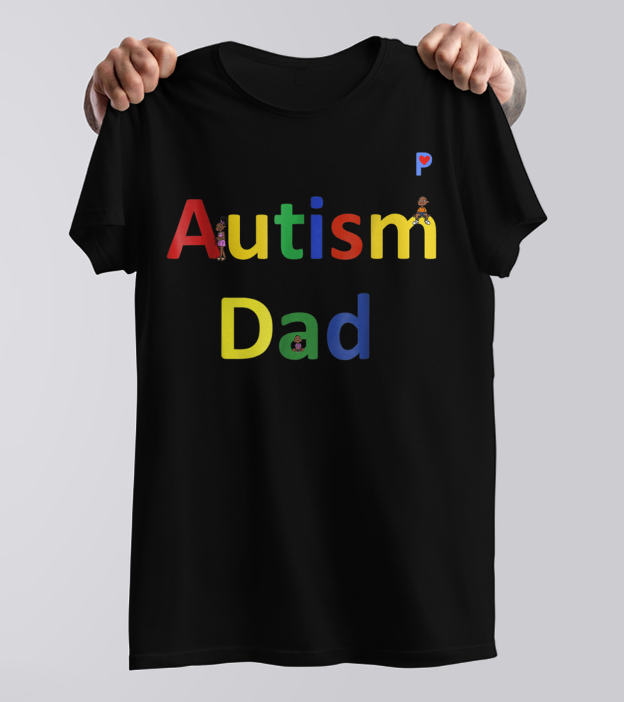 Autism Dad Autism Awareness Colorful Letters With Characters T-Shirt