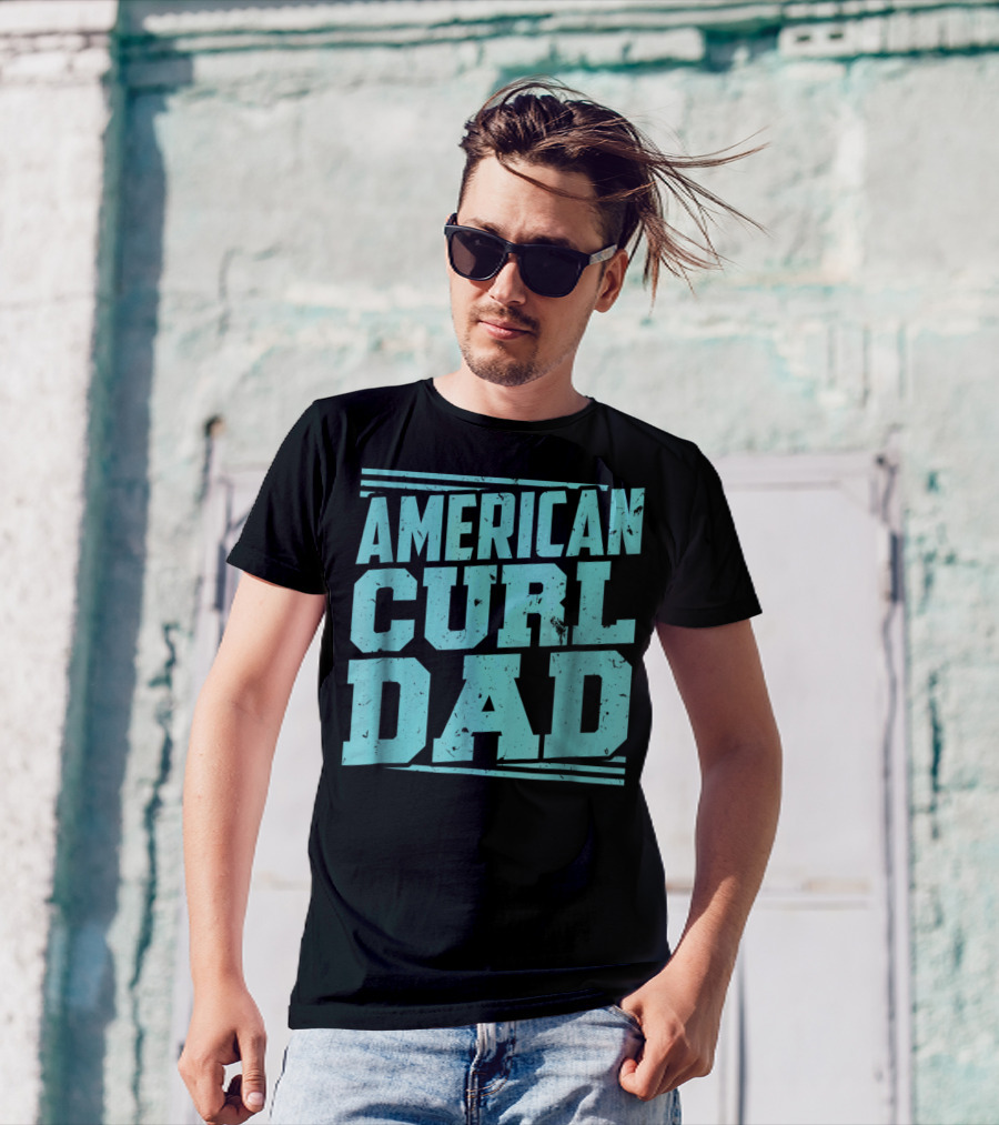 American Curl Dad Retro Blue Typography T-Shirt