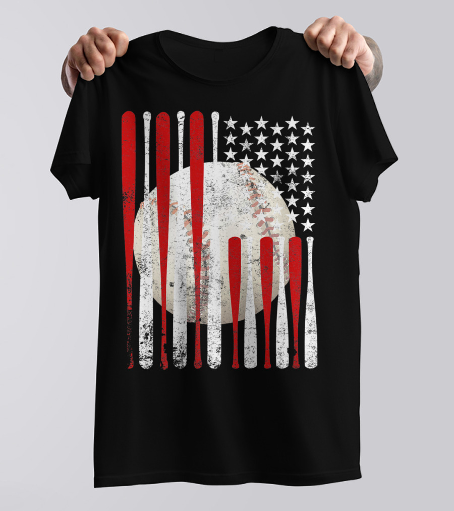Vintage American Flag Baseball Bat Stars And Stripes Tee86 T-Shirt