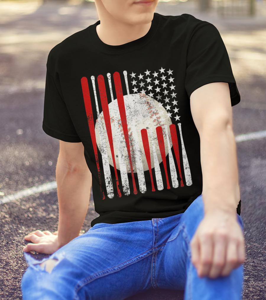 Vintage American Flag Baseball Bat Stars And Stripes Tee86 T-Shirt