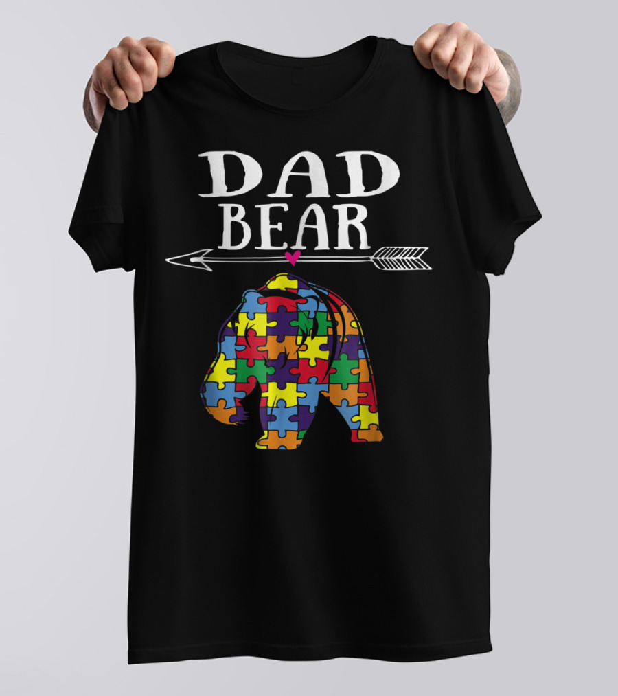 Dad Bear Autism Awareness Puzzle Pieces Arrow T-Shirt