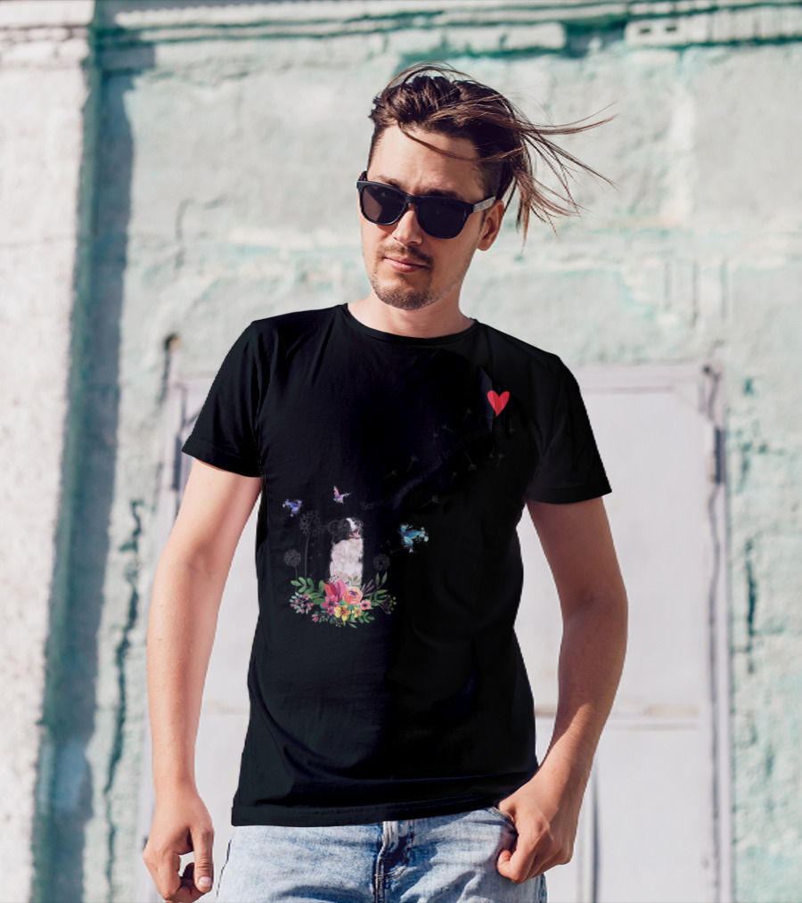 Border Collie Dog Kids89 Flowers Butterfly Heart Sometimes You Need To Let Things Go T-Shirt