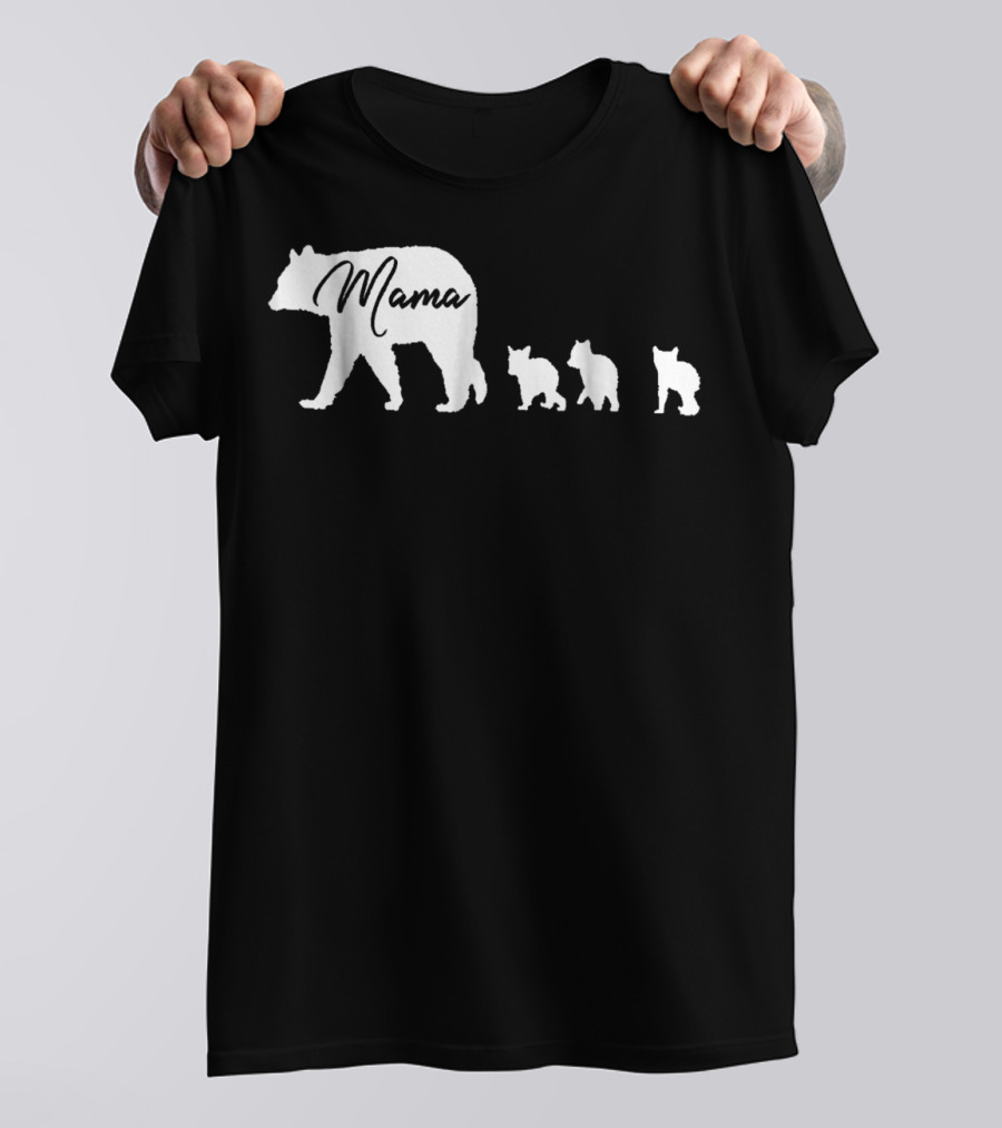 Mama Bear With Three Cubs Silhouette 图案 For Mother Bear T-Shirt