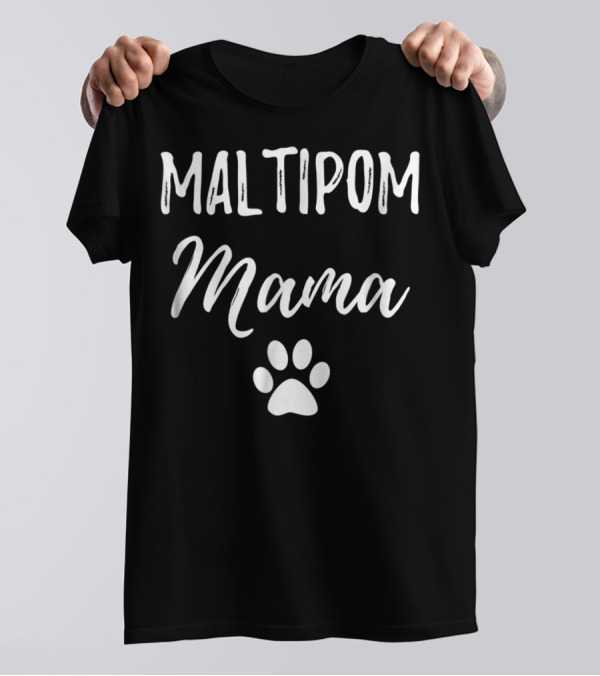 Maltipom Mama Paw Print Funny Dog T-Shirt