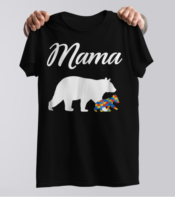 Mama Bear With Puzzle Autism Mom Cute23 T-Shirt