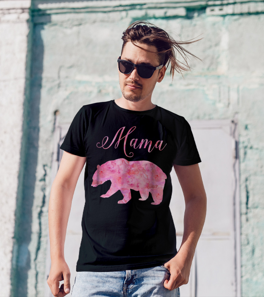 Mama Bear Mothers Birthday Mom Pink Watercolor T-Shirt