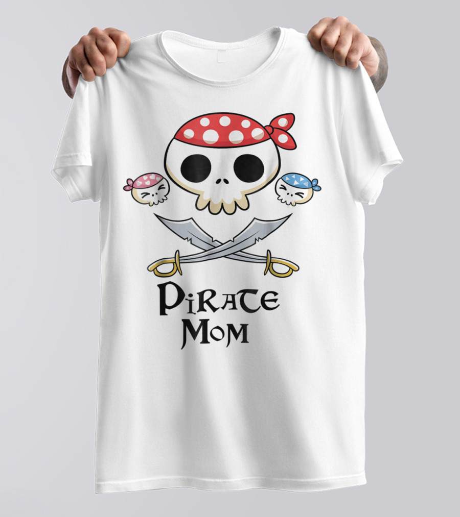 Pirate Mom Jolly Roger Skull With Swords And Bandana T-Shirt