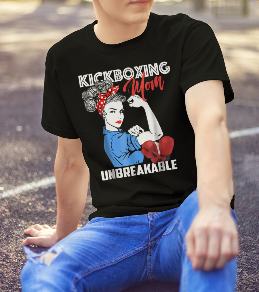 Kickboxing Mom Unbreakable Rosie The Riveter Inspired Kickboxer Mother With Red Gloves T-Shirt