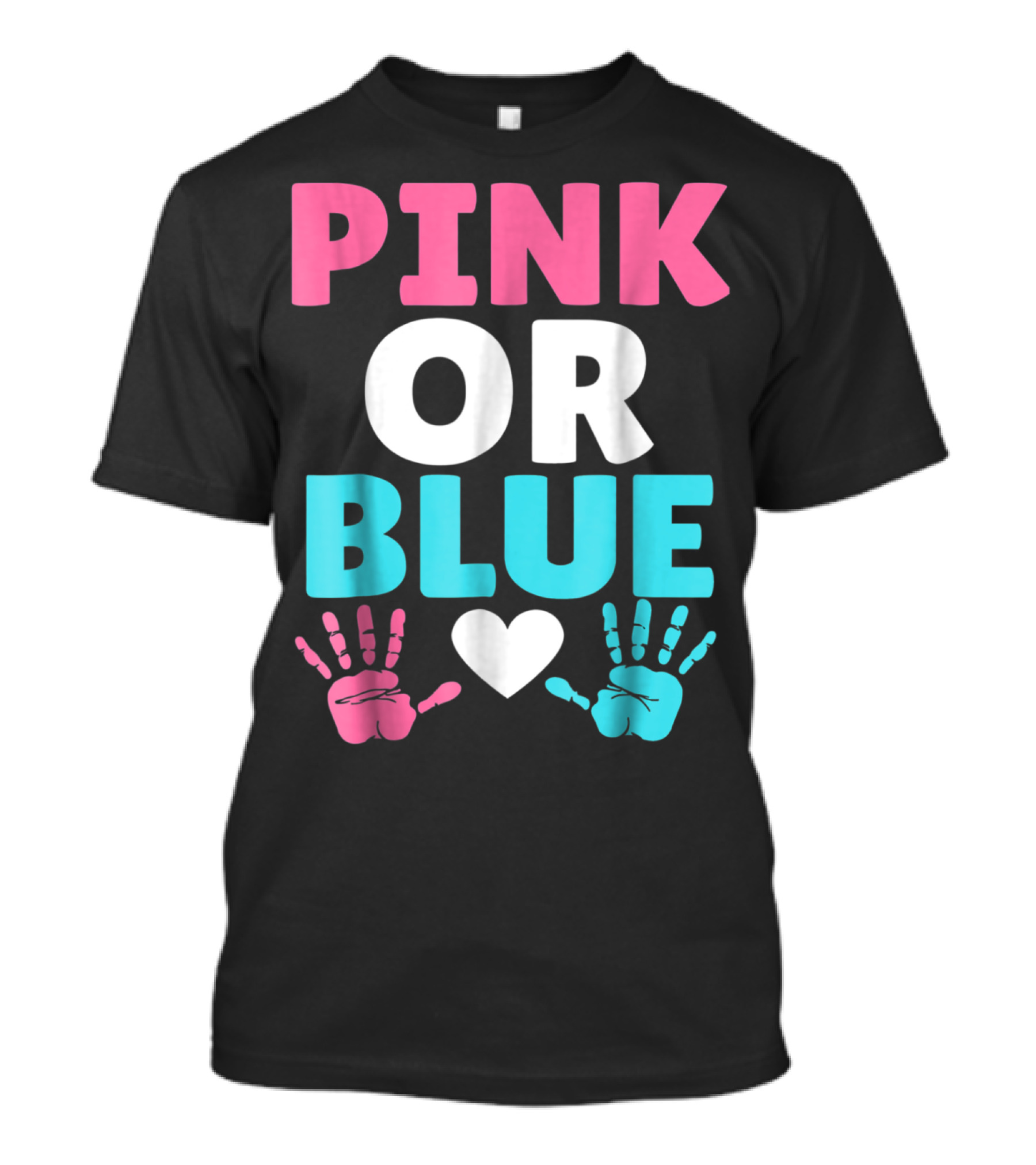 Pink Or Blue Cute Baby Gender Reveal Mom And Dad Handprint Heart T-Shirt