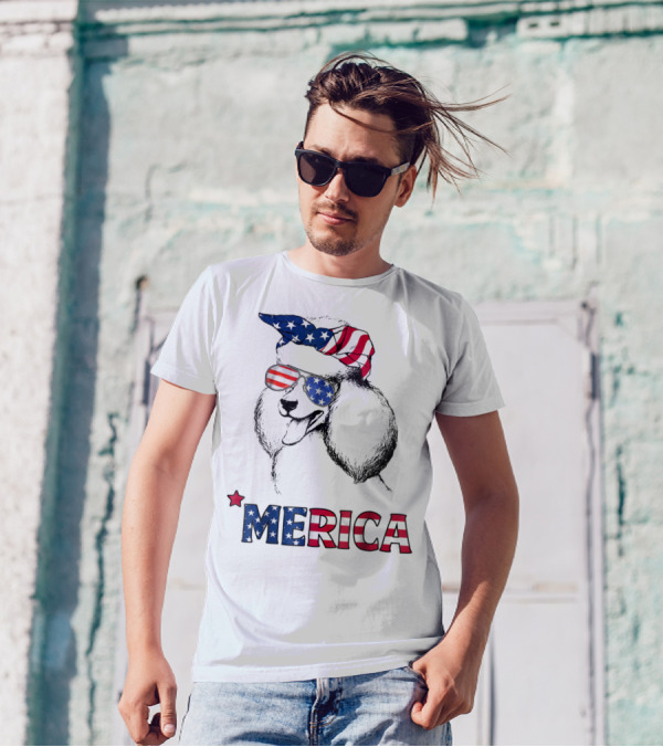 Poodle Mom USA Merica American Flag For 4th Of July T-Shirt