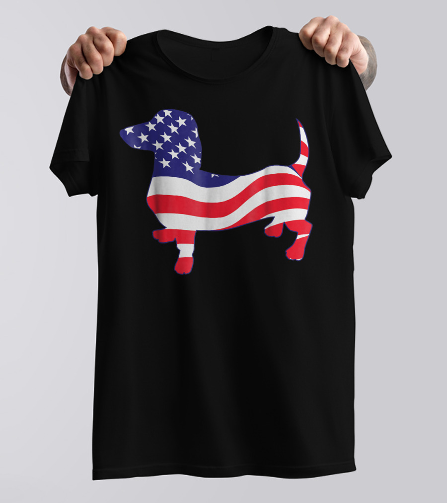 Patriotic American Dachshund Mom Flag 4th Of July USA T-Shirt
