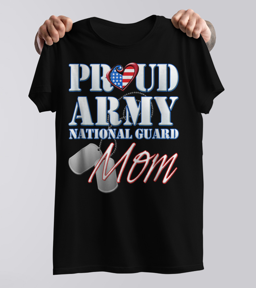 Proud Army National Guard Mom USA Heart Dog Tags T-Shirt