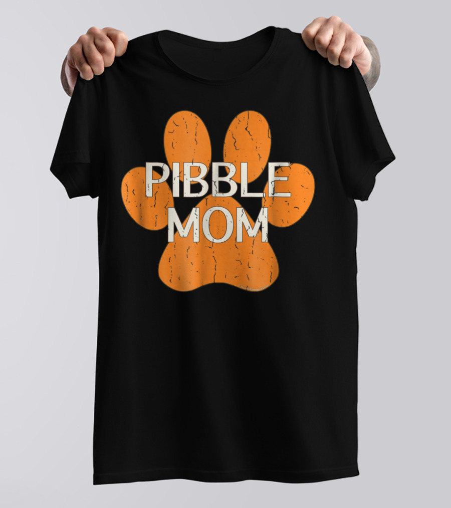 Pibble Mom Orange Dog Paw Print Distressed Pit Bull T-Shirt