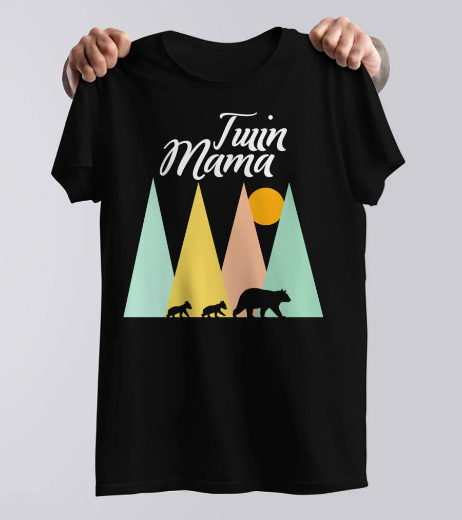 Twin Mama Bear Camping With Cubs In Forest T-Shirt