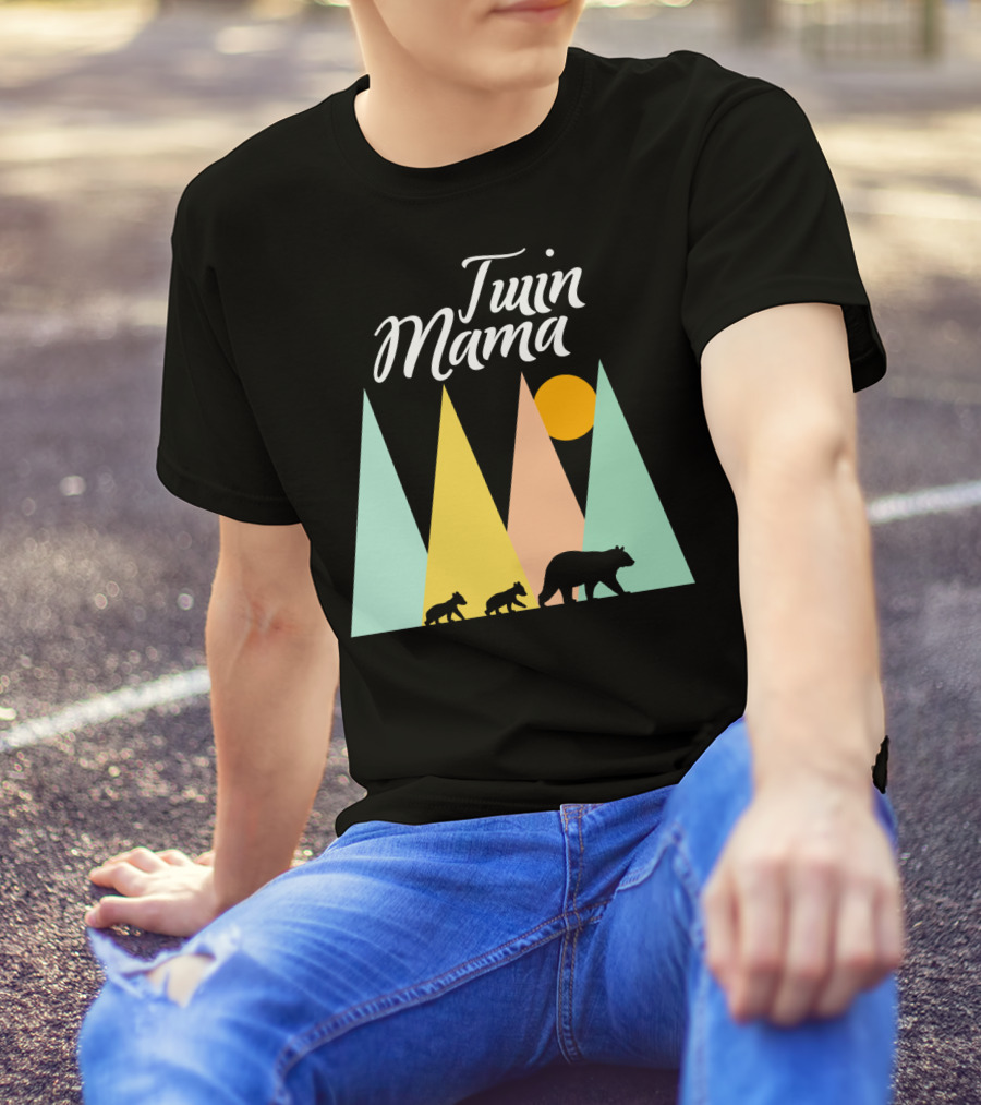 Twin Mama Bear Camping With Cubs In Forest T-Shirt