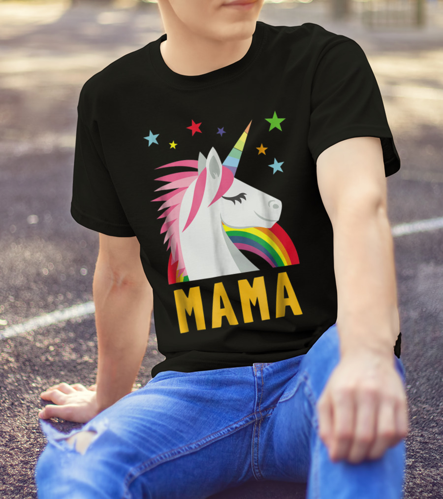 Mama Unicorn Rainbow Star Lovers T-Shirt