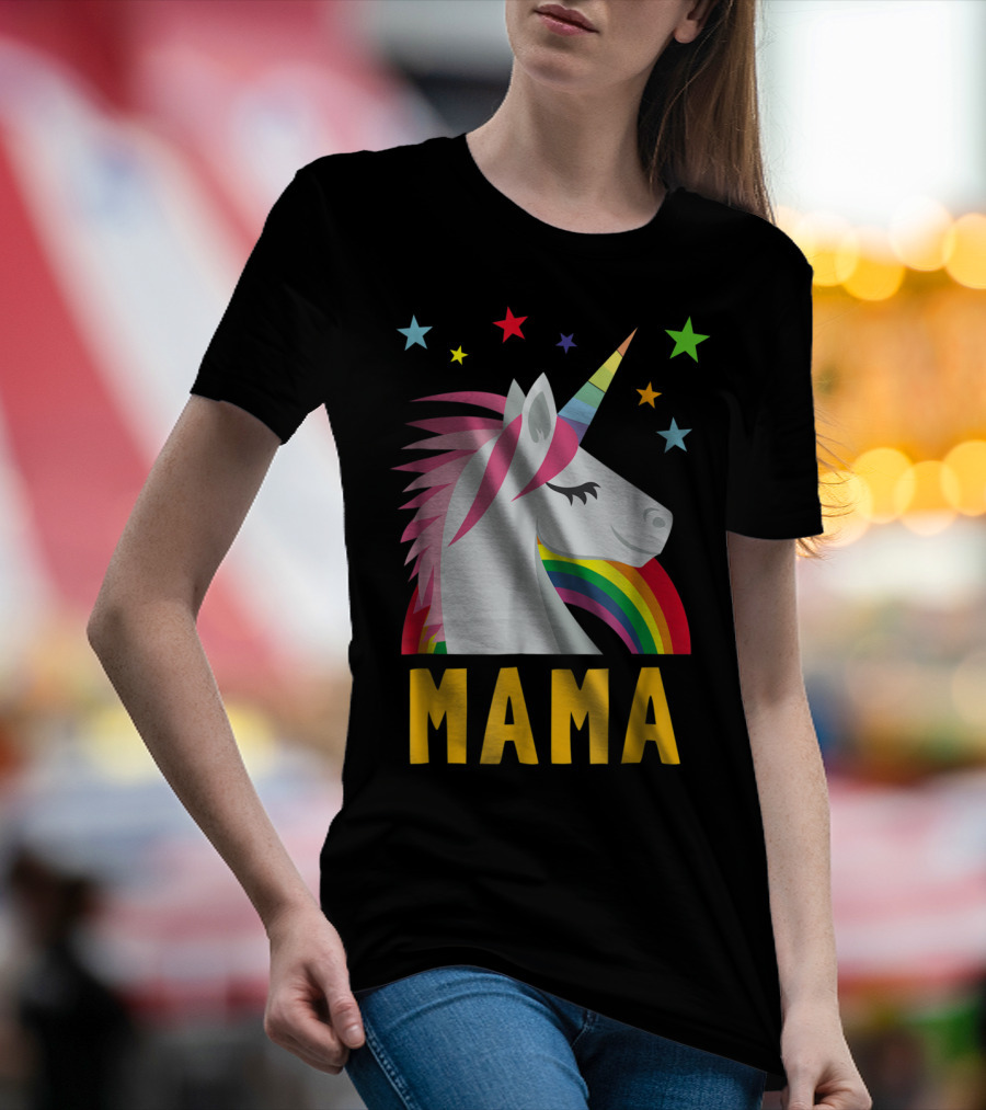 Mama Unicorn Rainbow Star Lovers T-Shirt