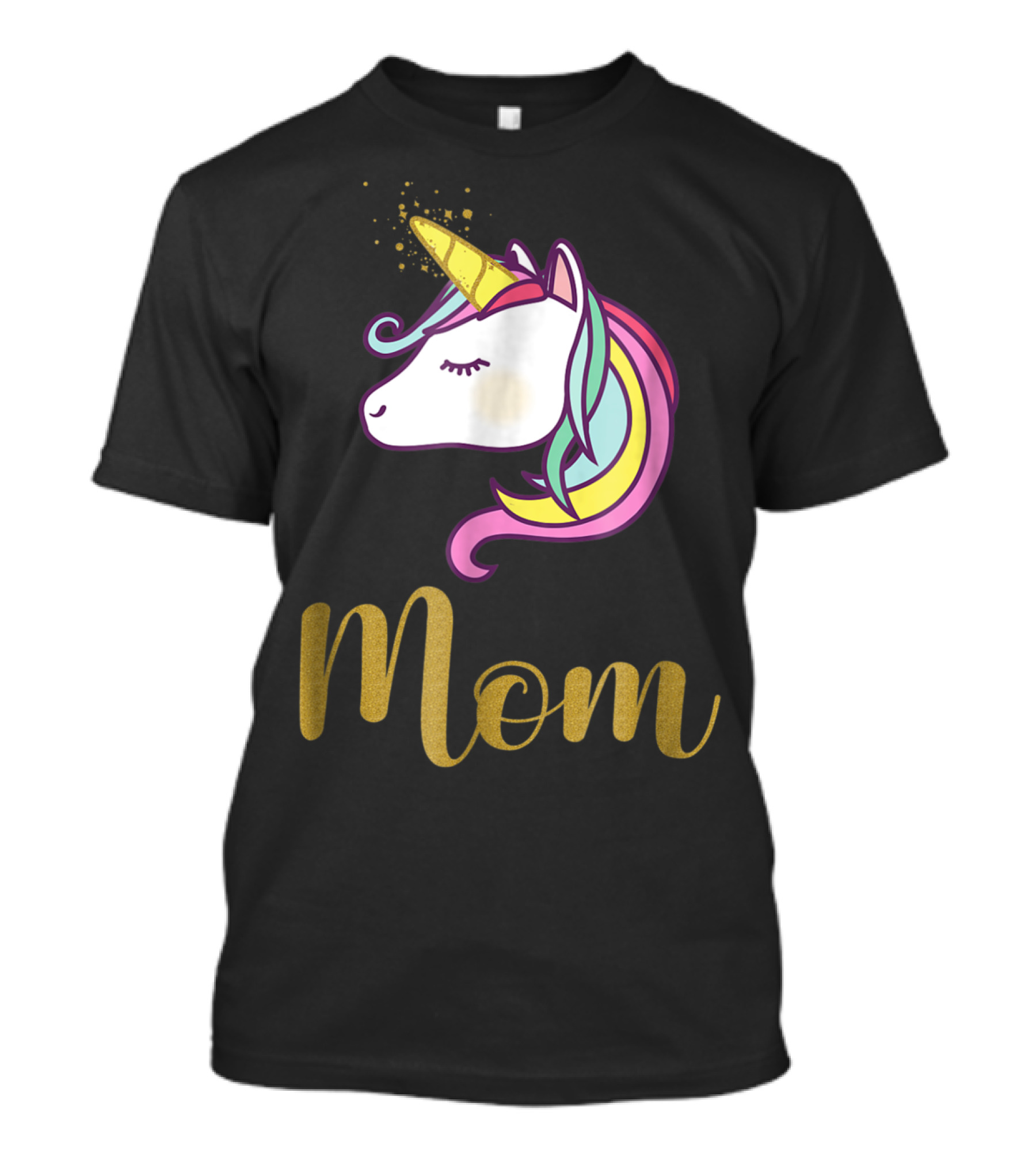 Unicorn Mom Of The Birthday Girl Rainbow Mane Gold Horn T-Shirt