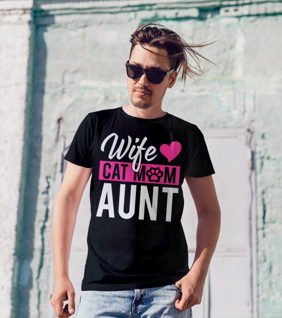 Wife Cat Mom Aunt Heart Paw T-Shirt