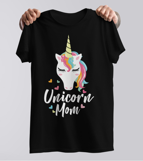 Unicorn Mom Cute Funny Unicorn Colorful Heart T-Shirt