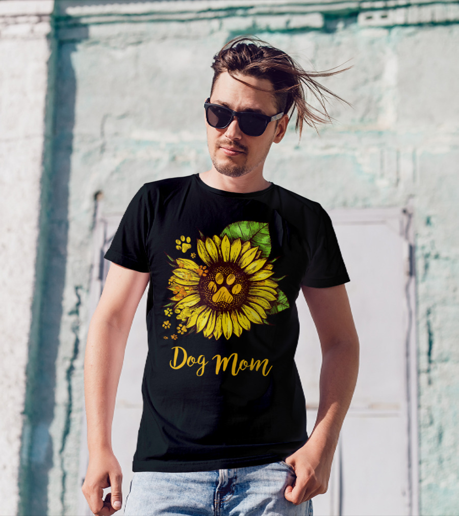 Dog Mom Sunflower With Dog Paw Prints T-Shirt
