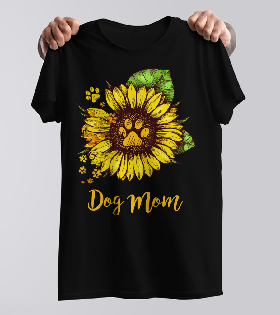 Dog Mom Sunflower With Dog Paw Prints T-Shirt