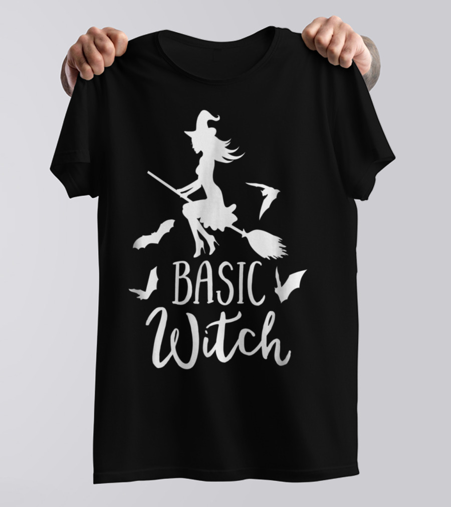 Basic Witch Halloween Wife Mom Teacher Bat Broom Battling Witch T-Shirt