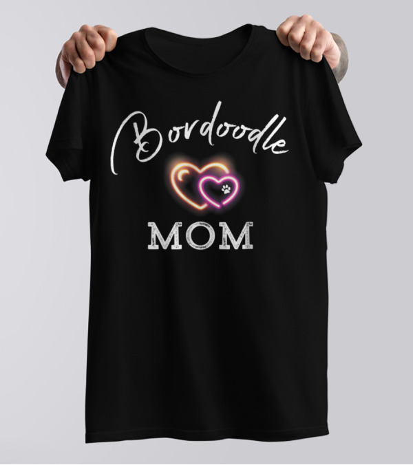Bordoodle Mom Neon Heart Paw Doodle Lover T-Shirt