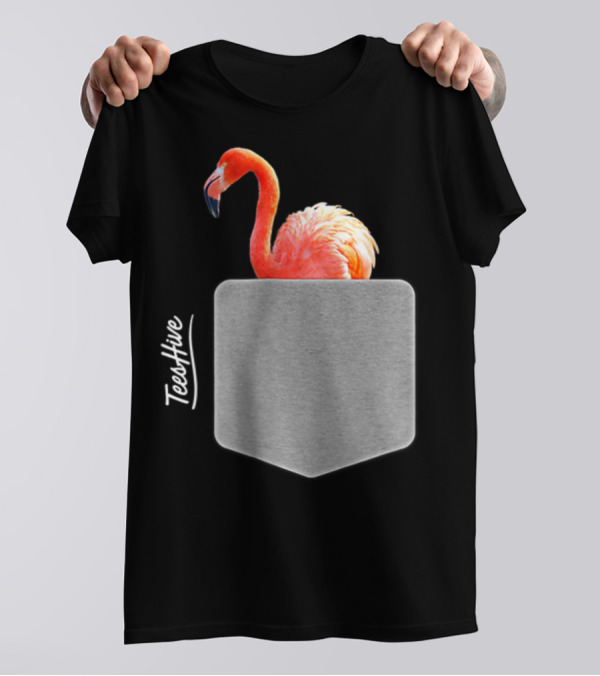 TeesHive Funny Flamingo Pocket Flamingo Mom Cute Flamingo Lover T-Shirt