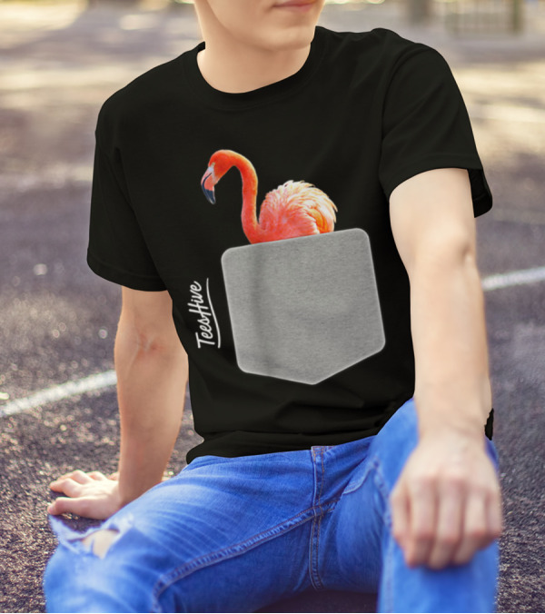 TeesHive Funny Flamingo Pocket Flamingo Mom Cute Flamingo Lover T-Shirt