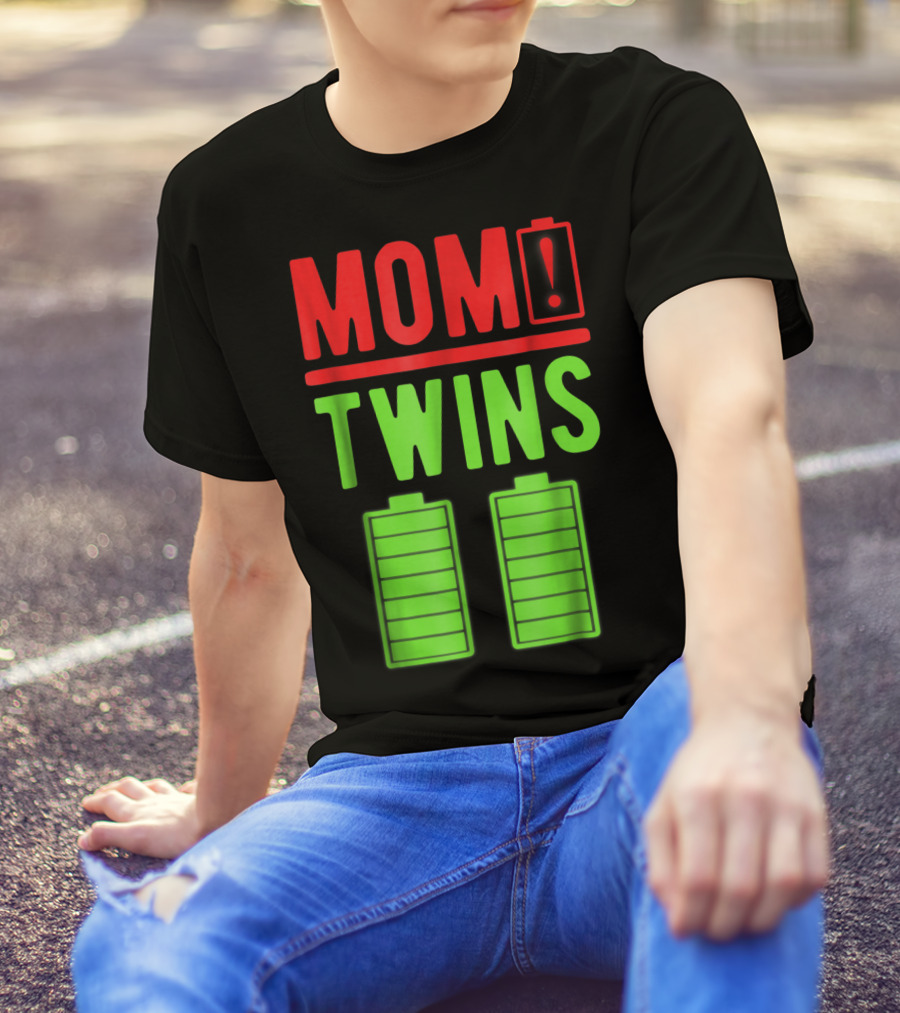 Mom Twins Battery Life Depleted Funny Twins Mom T-Shirt
