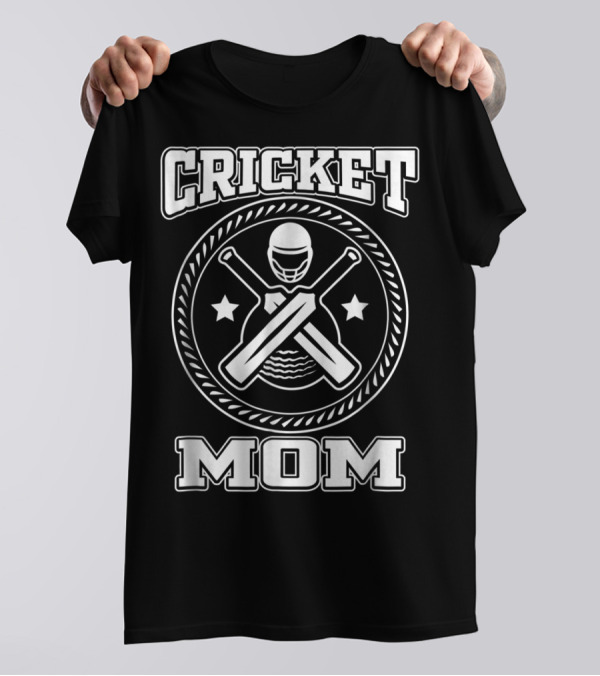 Cricket Mom Bat Ball Team Helmet Stars Field T-Shirt
