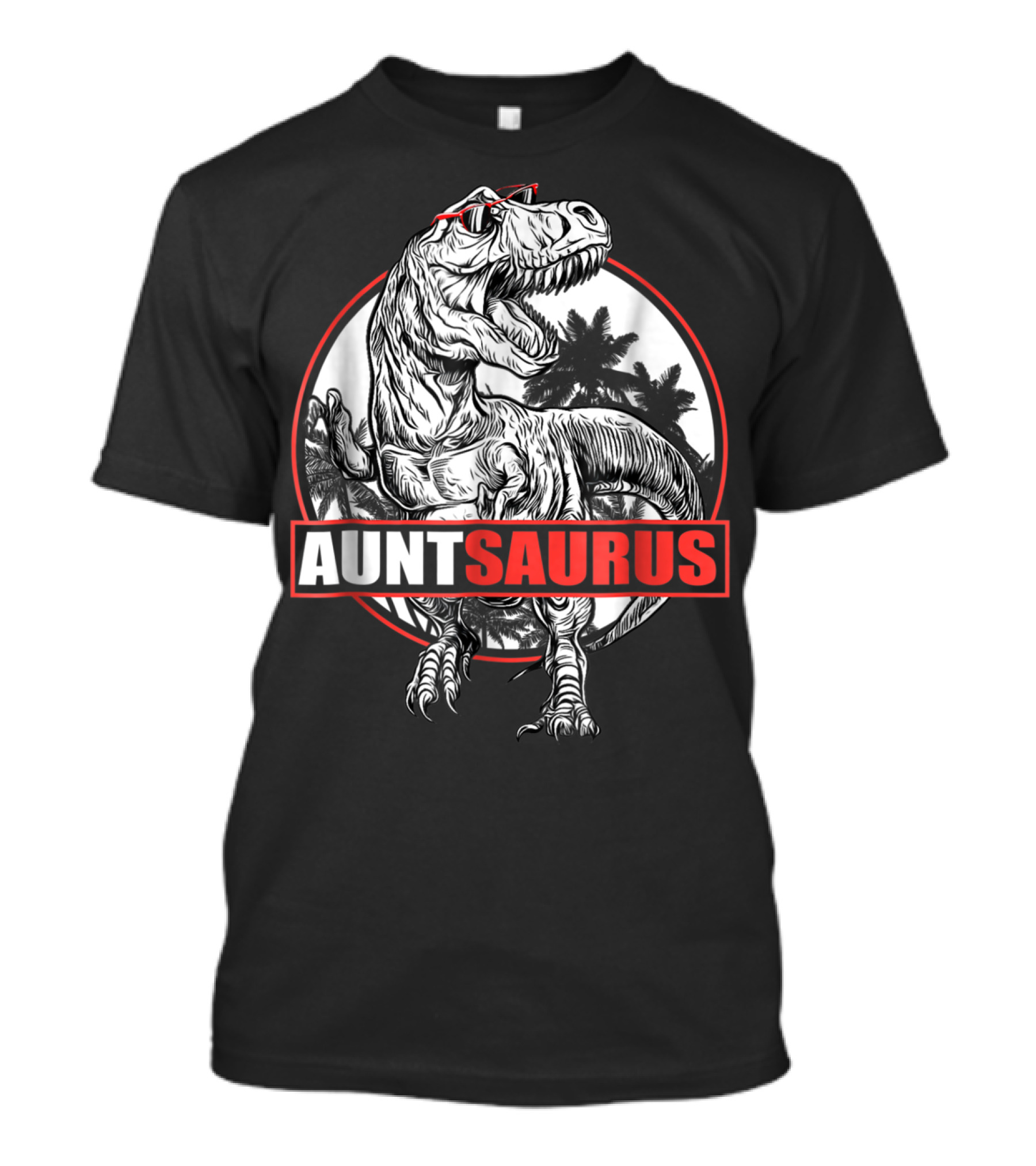 AuntSaurus Dinosaur Aunt Saurus T-Rex Glasses Jungle Circle T-Shirt