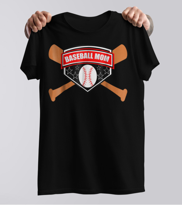 BASEBALL MOM Bat And Ball Stars Shield T-Shirt