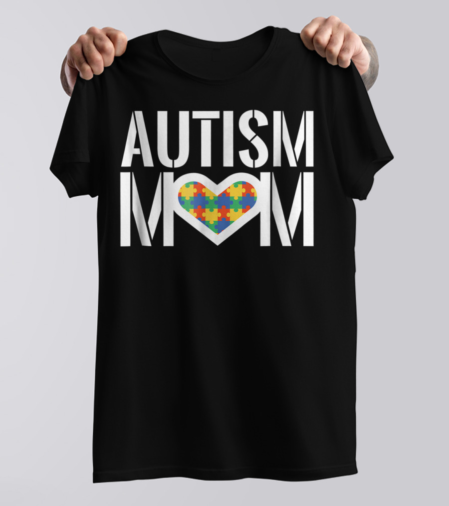 Autism Mom Heart With Colorful Puzzle Piece T-Shirt