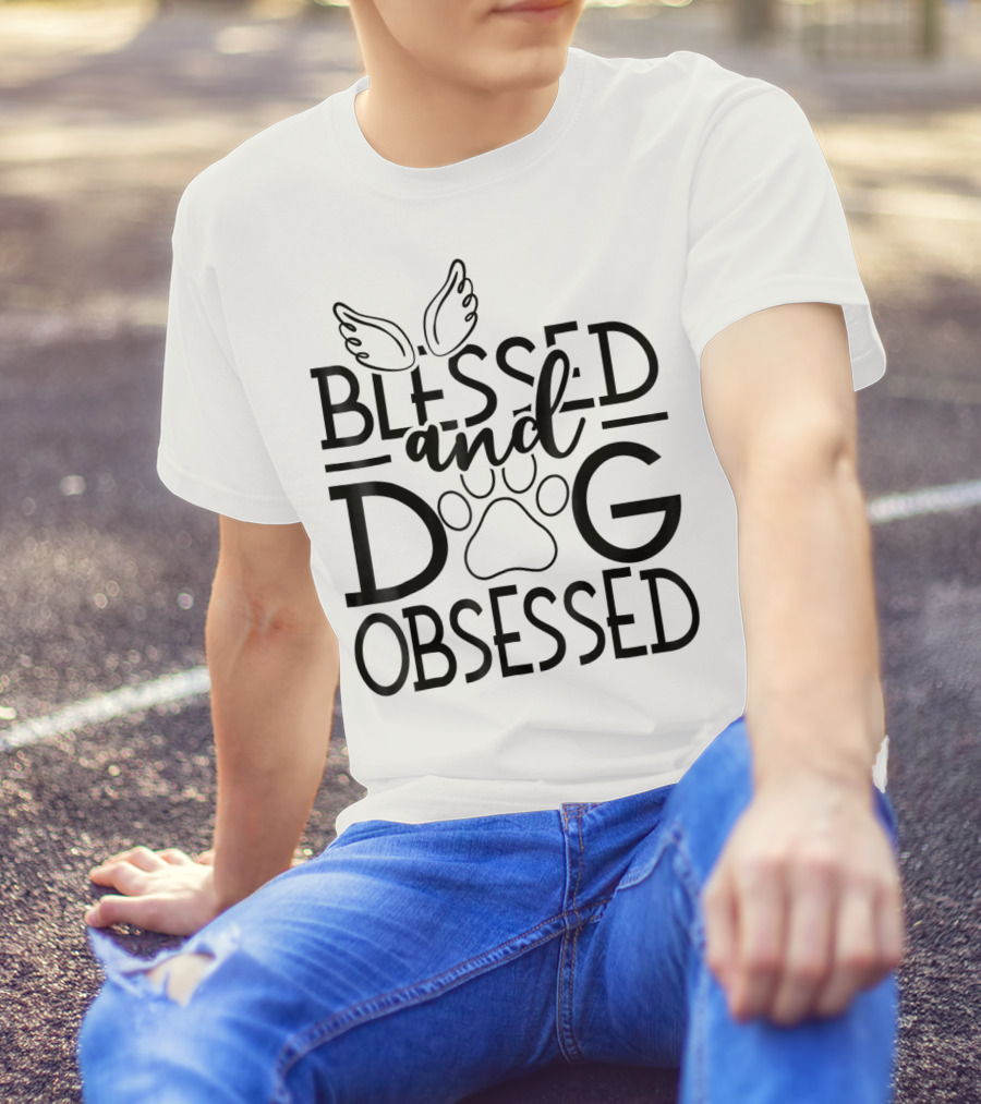 Blessed And Dog Obsessed Angel Wings And Paw Prints T-Shirt