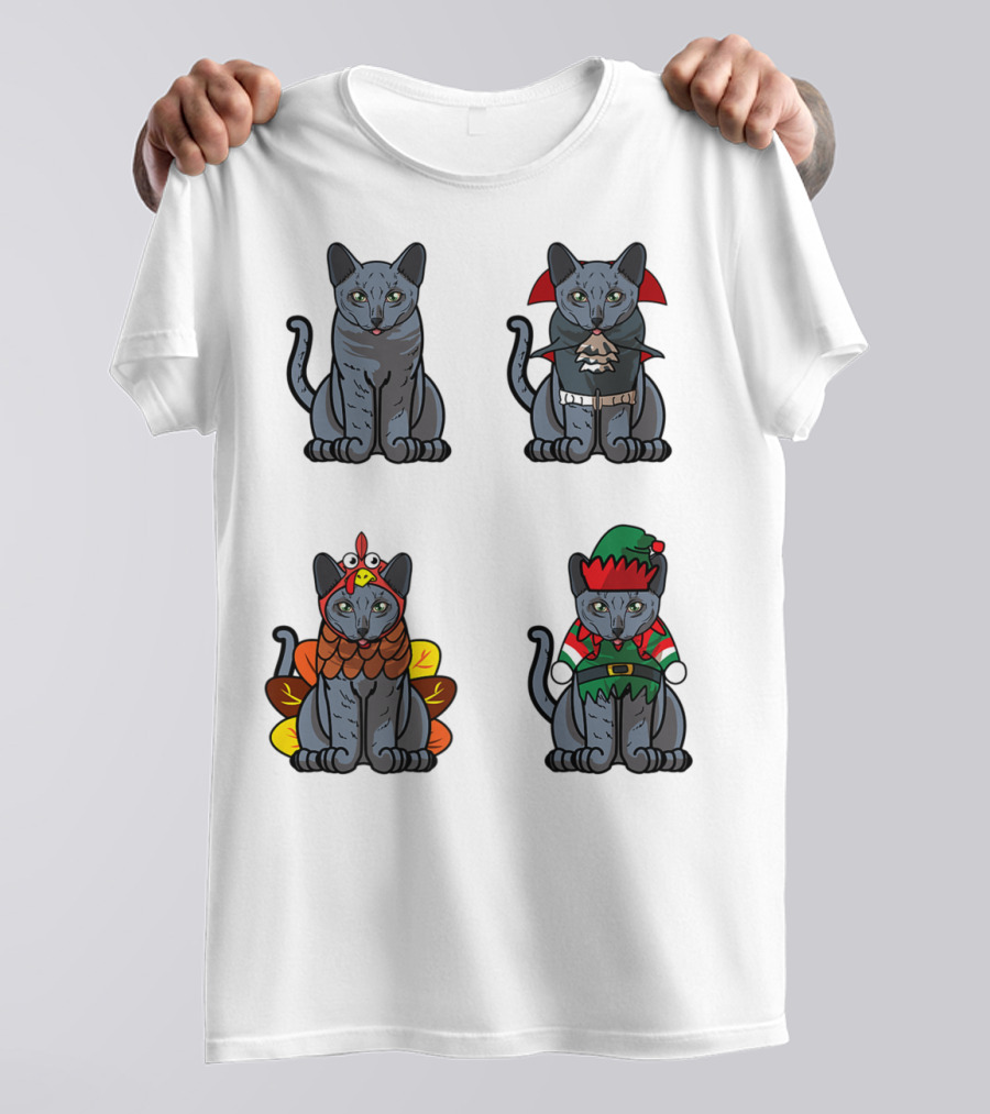Blue Cat Halloween Thanksgiving Christmas Costumes T-Shirt