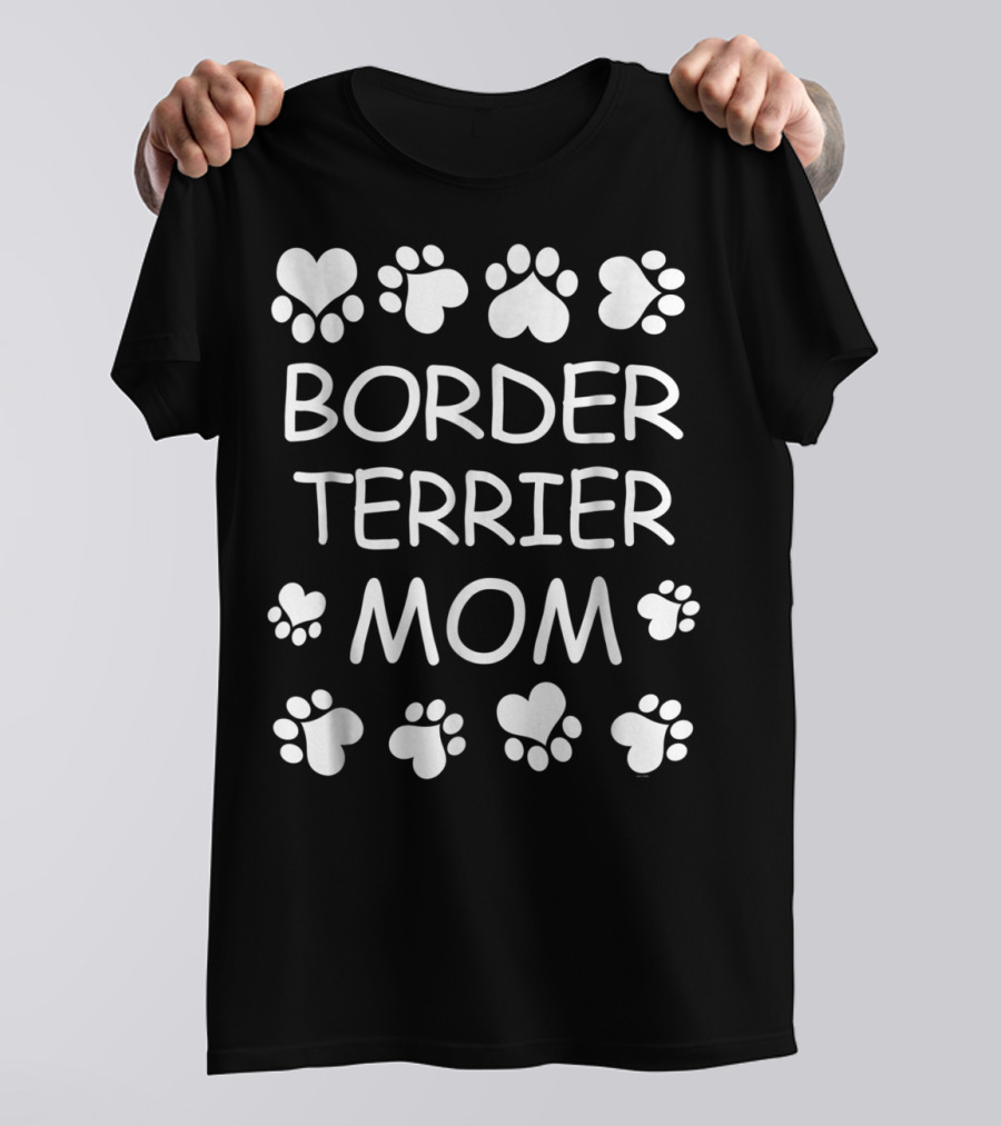 Border Terrier Mom Paw Hearts Design For Christmas Birthday T-Shirt