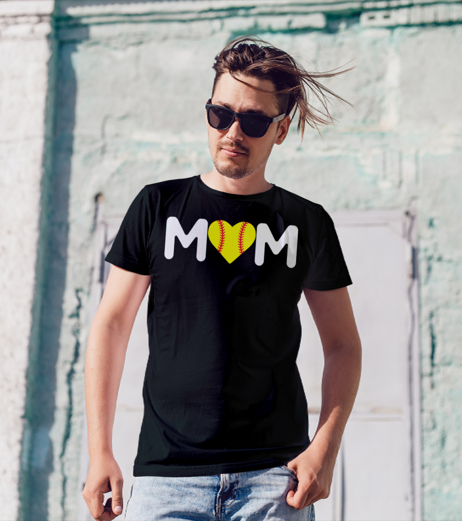 MOM Heart Baseball Stitch Love T-Shirt