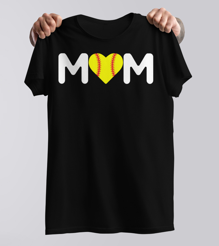 MOM Heart Baseball Stitch Love T-Shirt
