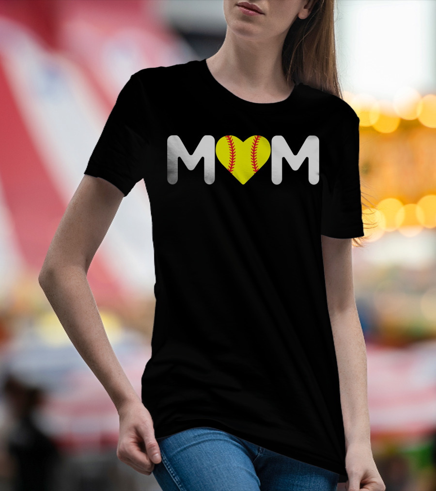 MOM Heart Baseball Stitch Love T-Shirt
