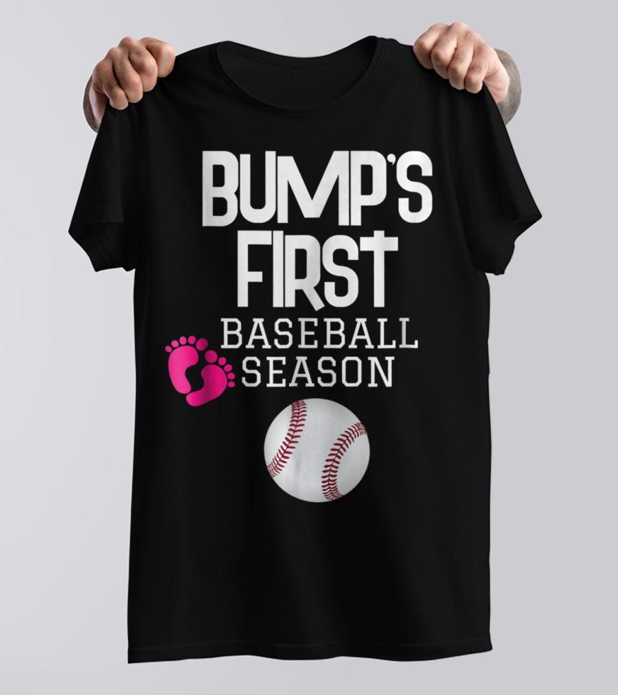 Bump's First Baseball Season New Mom To Be With Baby Footprints And Baseball T-Shirt