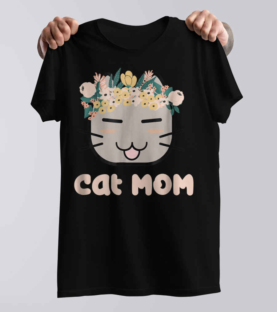 Cat Mom Floral Cat With Flower Crown T-Shirt